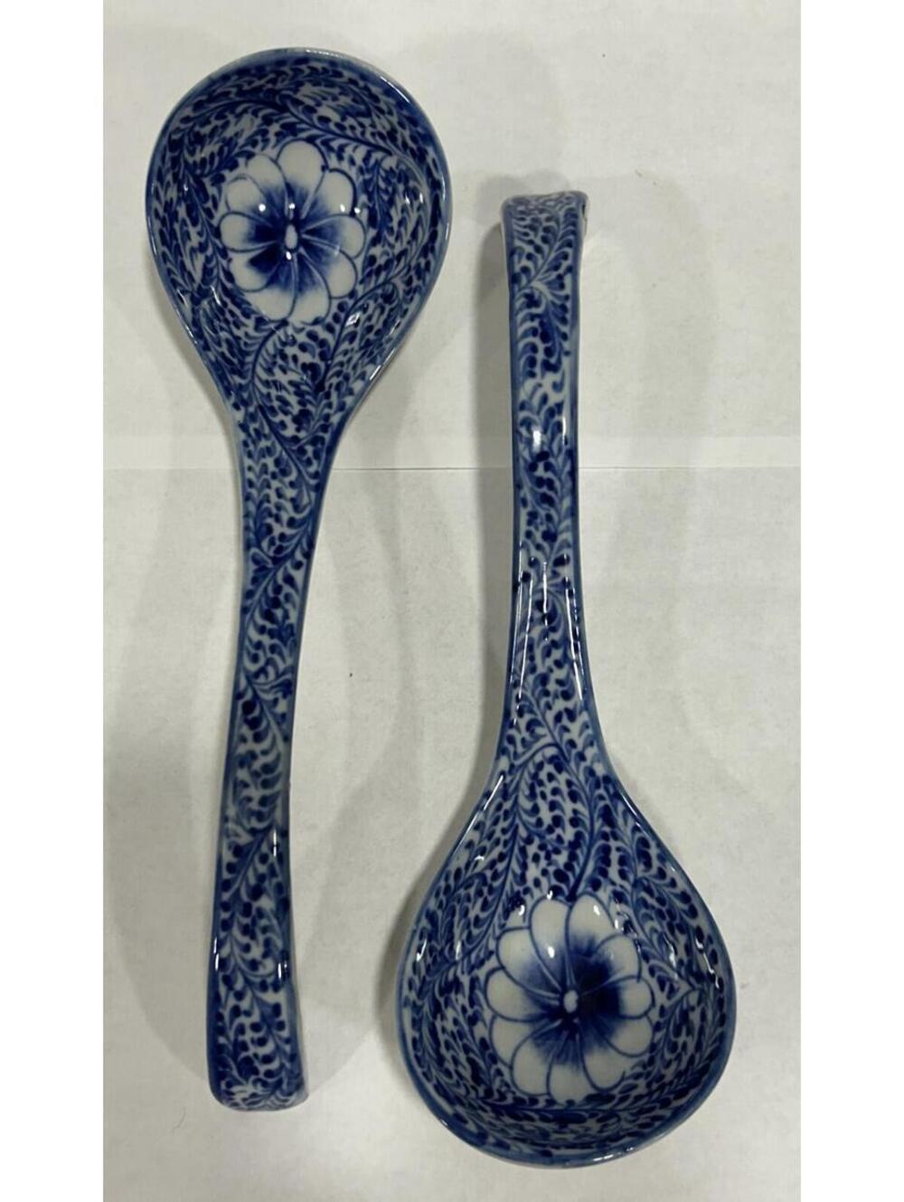 Blue & White porcelain soup serving spoons 11" set of two